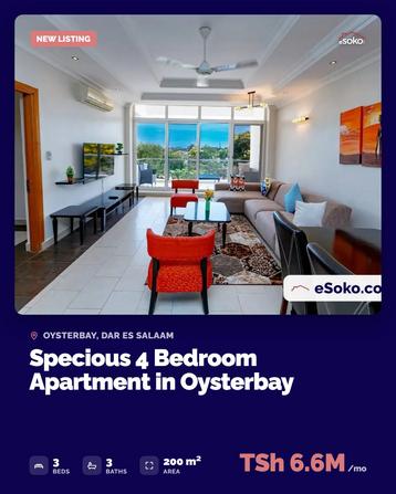 Apartment ya vyumba vinne inapangishwa Oysterbay, Dar Es Salaam Apartment ya vyumba vinne inapangishwa Oysterbay, Dar Es Salaam