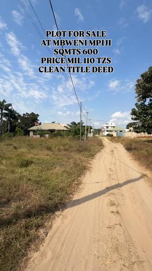 Kiwanja kinauzwa Mbweni Mpiji, Dar Es Salaam sqm 600