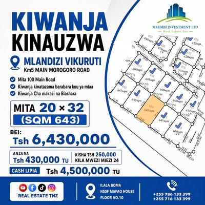 Residential/Commercial Plot for Sale in Mlandizi Vikuruti, Pwani (643 sqm) Residential/Commercial Plot for Sale in Mlandizi Vikuruti, Pwani (643 sqm)