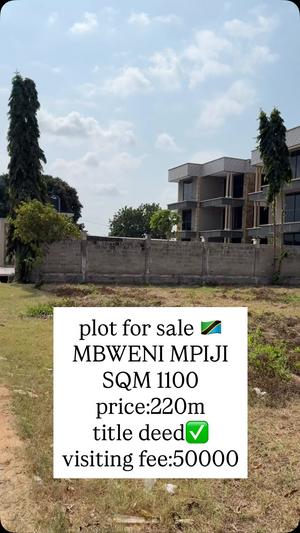 Residential Plot for Sale in Mbweni, Pijini, Dar Es Salaam (1100 sqm)