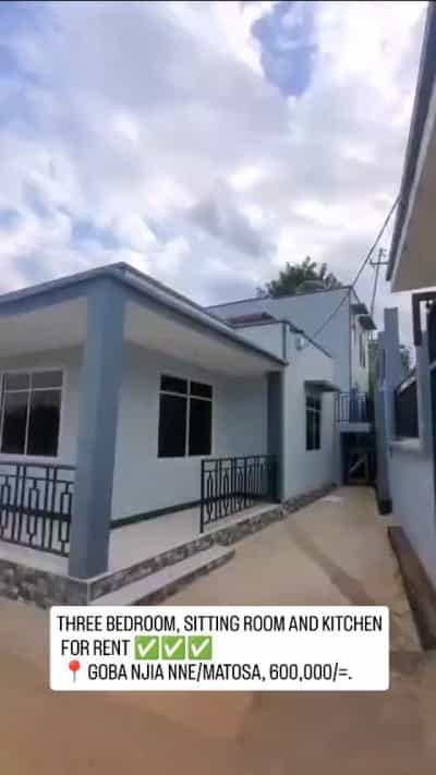 Nyumba ya vyumba vitatu inapangishwa Goba njia nne/ MATOSA, Dar Es Salaam