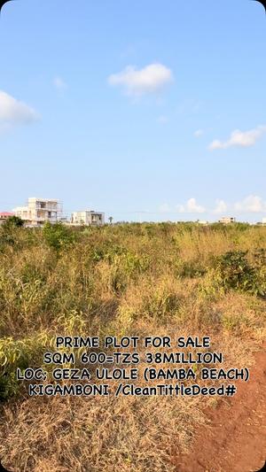 Kiwanja kinauzwa Bamba Beach, Geza Ulole, Dar Es Salaam sqm 600 Kiwanja kinauzwa Bamba Beach, Geza Ulole, Dar Es Salaam sqm 600