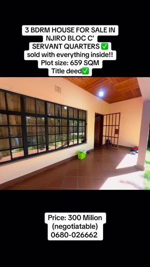 Nyumba ya vyumba vitatu inauzwa Njiro Bloc C, Arusha (659 sqm)