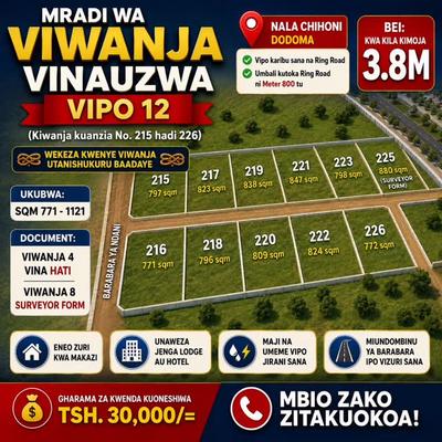 Viwanja vinauzwa Nala Chihoni, Dodoma (771 sqm)