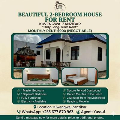 Nyumba (Furnished) ya vyumba viwili inapangishwa Kiwengwa, Zanzibar Nyumba (Furnished) ya vyumba viwili inapangishwa Kiwengwa, Zanzibar