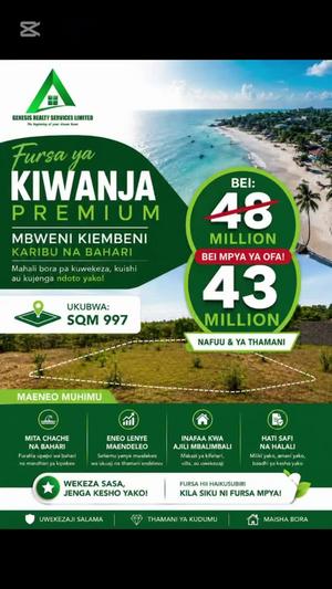 Kiwanja kinauzwa Mbweni Kiembeni, Dar Es Salaam sqm 997 Kiwanja kinauzwa Mbweni Kiembeni, Dar Es Salaam sqm 997