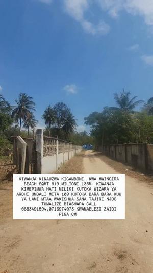 Kiwanja kinauzwa Kigamboni, Mwingira Beach, Dar Es Salaam (819 sqm) Kiwanja kinauzwa Kigamboni, Mwingira Beach, Dar Es Salaam (819 sqm)