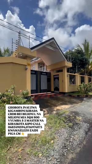 Nyumba ya vyumba vitano inauzwa Kigamboni Kibada, Dar Es Salaam (800 sqm)
