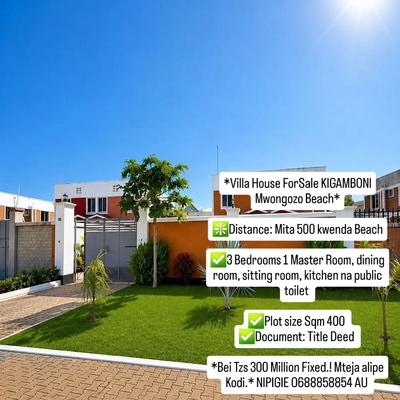 Villa ya vyumba vitatu inauzwa Kigamboni Mwongozo Beach, Dar Es Salaam (400 sqm) Villa ya vyumba vitatu inauzwa Kigamboni Mwongozo Beach, Dar Es Salaam (400 sqm)