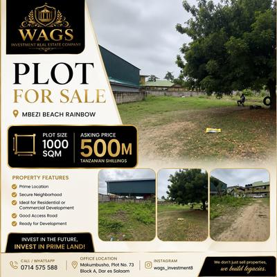 Residential Plot for Sale in Mbezi Beach Rainbow, Dar Es Salaam (1000 sqm)