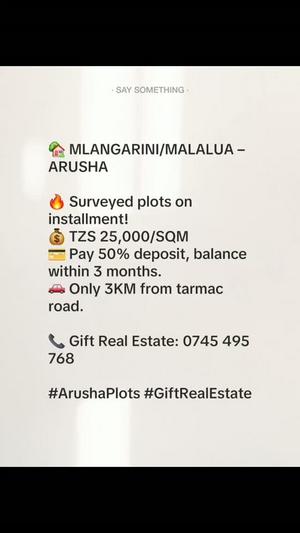 Kiwanja kinauzwa Mlangarini, Arusha