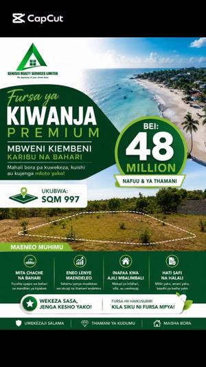 Kiwanja kinauzwa Mbweni Kiembeni Mapinga, Pwani (997 sqm)