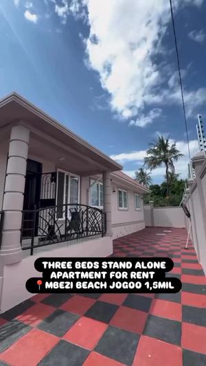Apartment ya vyumba vitatu inapangishwa Mbezi Beach Jogoo, Dar Es Salaam