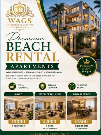 Apartment (Furnished) ya vyumba vitatu inapangishwa Kawe, Dar Es Salaam