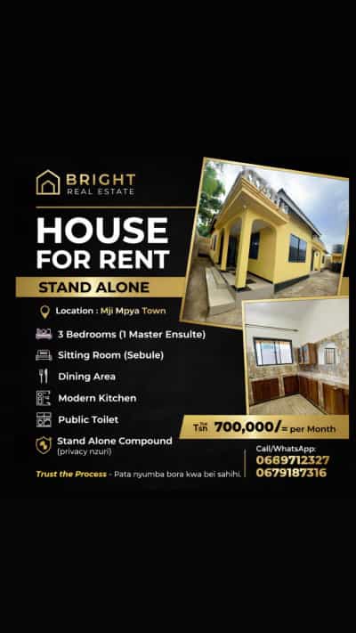 Nyumba ya vyumba vitatu inapangishwa Mji Mpya Town, Morogoro Nyumba ya vyumba vitatu inapangishwa Mji Mpya Town, Morogoro