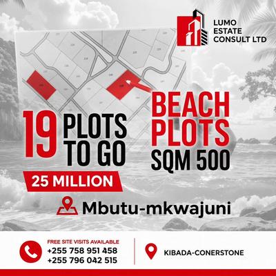 Beach Plots zinazouzwa Kigamboni Mbutu Mkwajuni, Dar Es Salaam (500 sqm)