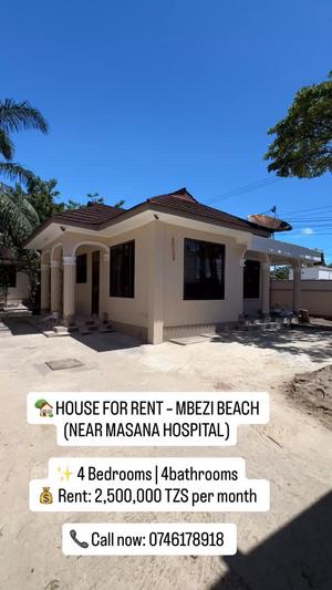 4 Bedrooms House for Rent in Mbezi Beach, Dar Es Salaam