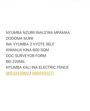 3 Bedrooms House for Sale in Dodoma Mjini (600 sqm) 3 Bedrooms House for Sale in Dodoma Mjini (600 sqm)