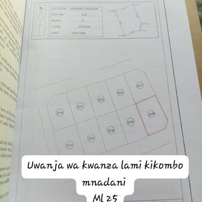 Plot for sale in Kikombo Mnadani, Dodoma sqm 1094 Plot for sale in Kikombo Mnadani, Dodoma sqm 1094