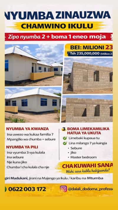 Nyumba ya vyumba vitatu inauzwa Buigiri Madukani, Dodoma