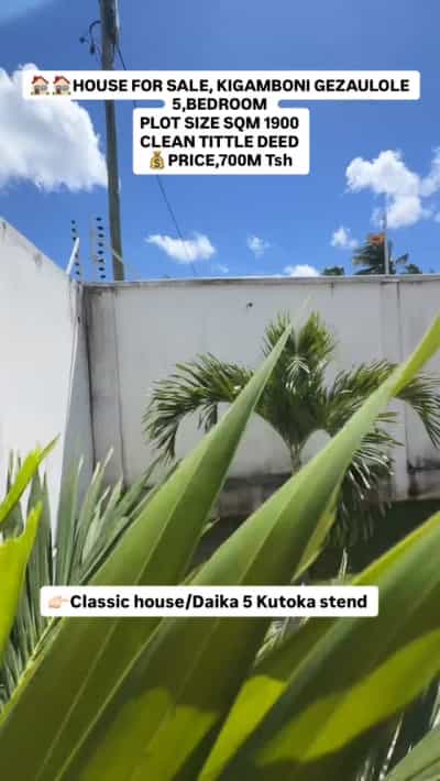 Nyumba ya vyumba vitano inauzwa Kigamboni Gezaulole, Dar Es Salaam (1900 sqm)