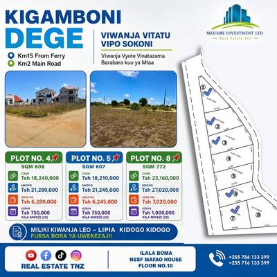 Viwanja vinauzwa Kigamboni Dege, Dar Es Salaam Viwanja vinauzwa Kigamboni Dege, Dar Es Salaam