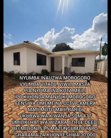 Nyumba ya vyumba vitatu inauzwa Kihonda Manyuki, Morogoro (477 sqm)