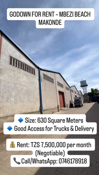 Ghala inapangishwa Mbezi Beach Makonde, Dar Es Salaam (630 sqm)