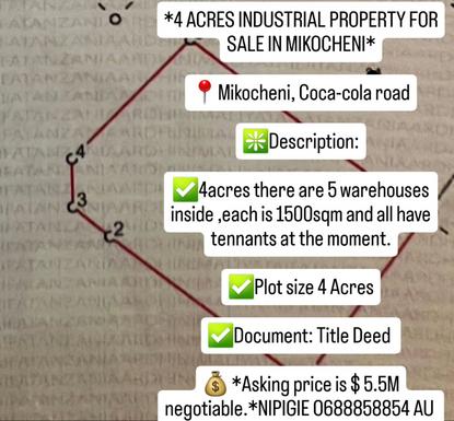 Kiwanja (Industrial Plot) inauzwa Mikocheni, Dar Es Salaam (4 acre)