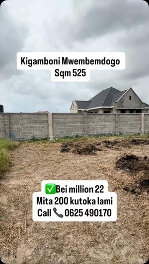 Kiwanja kinauzwa Kigamboni Dege Mwembemdogo, Dar Es Salaam sqm 525