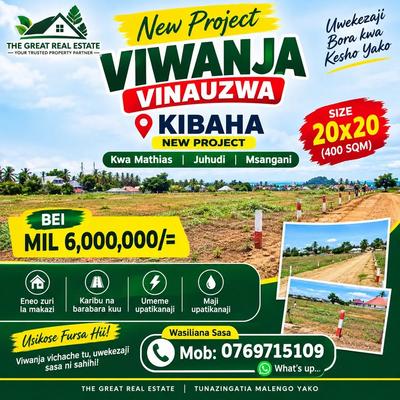 Viwanja vinauzwa Kibaha - Kwa Mathias, Juhudi, Msangani, Pwani (400 sqm) Viwanja vinauzwa Kibaha - Kwa Mathias, Juhudi, Msangani, Pwani (400 sqm)
