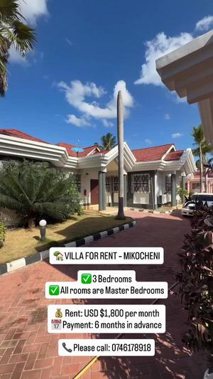 Villa ya vyumba vitatu inapangishwa Mikocheni, Dar Es Salaam