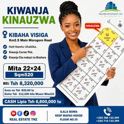 Kiwanja (Residential/Commercial) kinauzwa Kibaha Visiga, Pwani (520 sqm)