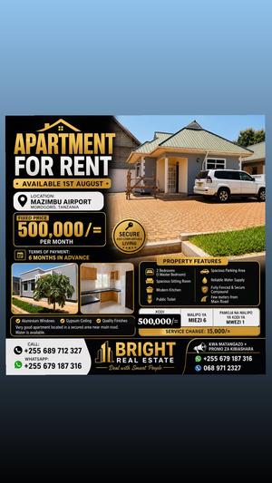 Apartment ya vyumba viwili inapangishwa Mazimbu Airport, Morogoro Apartment ya vyumba viwili inapangishwa Mazimbu Airport, Morogoro