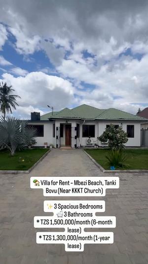 Villa ya vyumba vitatu inapangishwa Mbezi Beach Tanki Bovu, Dar Es Salaam