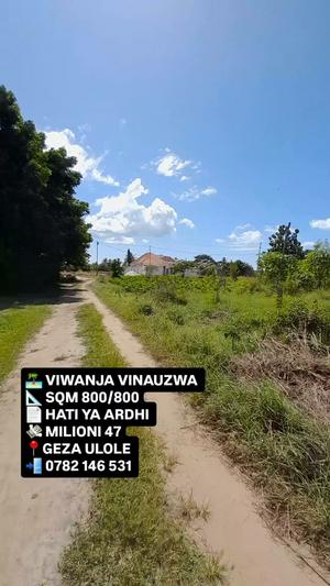 Viwanja vinauzwa Kigamboni Geza Ulole, Dar Es Salaam sqm 800