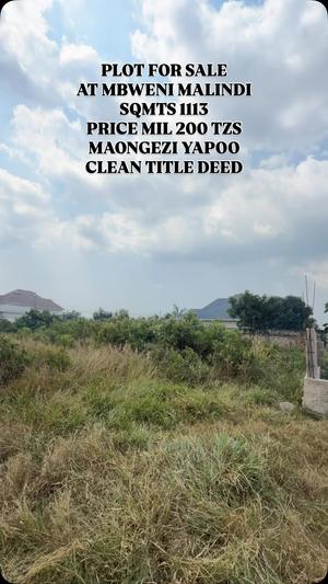 Plot for sale in Mbweni Malindi, Dar Es Salaam sqm 1113 Plot for sale in Mbweni Malindi, Dar Es Salaam sqm 1113