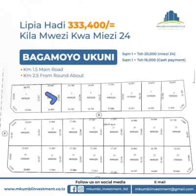 Viwanja vinauzwa Bagamoyo Ukuni, Pwani (400 sqm)
