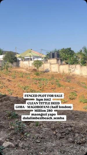 Kiwanja kinauzwa Goba - Magorofani, Dar Es Salaam (1662 sqm)