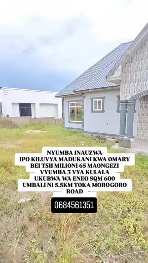 Nyumba ya vyumba vitatu inauzwa Kiluvya, Pwani (600 sqm)