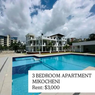 Apartment (Furnished) ya vyumba vitatu inapangishwa Mikocheni, Dar Es Salaam