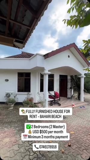 2 Bedrooms Furnished House for Rent in Bahari Beach, Dar Es Salaam