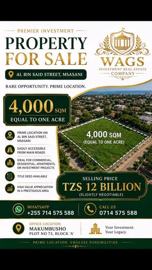Kiwanja (Commercial Plot) kinauzwa Msasani, Dar Es Salaam (4000 sqm) Kiwanja (Commercial Plot) kinauzwa Msasani, Dar Es Salaam (4000 sqm)