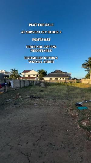 Kiwanja kinauzwa Mbweni Jkt Block 5, Dar Es Salaam (1152 sqm) Kiwanja kinauzwa Mbweni Jkt Block 5, Dar Es Salaam (1152 sqm)