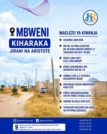 Residential Plot for Sale in Mbweni Kiharaka, Dar Es Salaam (808 sqm)