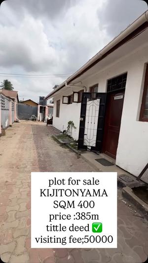 Kiwanja kinauzwa Kijitonyama, Dar Es Salaam sqm 400 Kiwanja kinauzwa Kijitonyama, Dar Es Salaam sqm 400