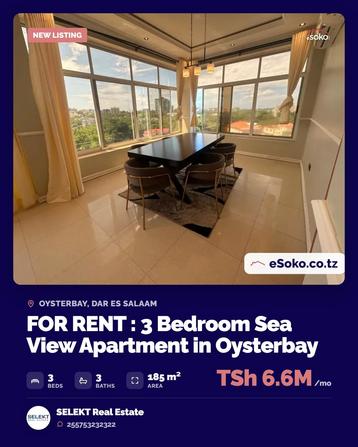 Apartment ya vyumba vitatu inapangishwa Oysterbay, Dar Es Salaam (185 sqm) Apartment ya vyumba vitatu inapangishwa Oysterbay, Dar Es Salaam (185 sqm)
