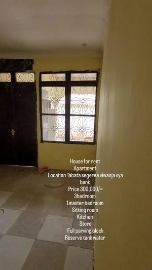 Apartment ya vyumba vitatu inapangishwa Tabata Segerea Viwanja Vya Bank, Dar Es Salaam