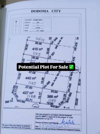 Plot for sale in Iyumbu West Block C, Dodoma sqm 415 Plot for sale in Iyumbu West Block C, Dodoma sqm 415