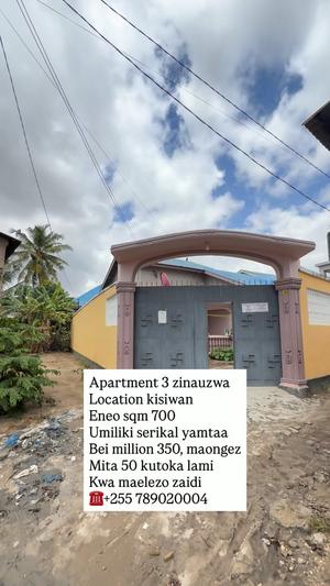Apartment ya vyumba vitatu inauzwa Kisiwani, Dar Es Salaam (700 sqm) Apartment ya vyumba vitatu inauzwa Kisiwani, Dar Es Salaam (700 sqm)